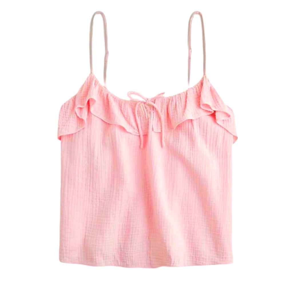 J.Crew Ruffle Soft Pink Gauze Camisole Top Size XS Soft Girl Coquette Y2K NWT